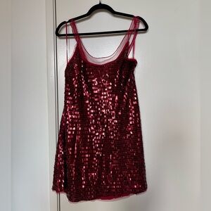 Free People Disco Vibes Red Sequin mini dress